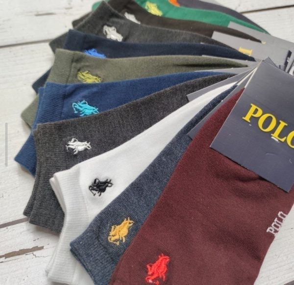 جوراب مچی مردانه گلدوزی پنبه سوپر طرح پلو رنگ تیره ساده مارک polo (12جفتی)