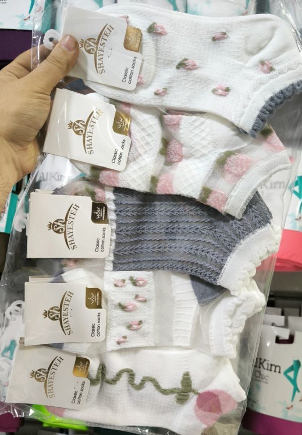 (10جفتی) جوراب مچی زنانه شیشه ای سوزنی گل لاله الوان جدید میکس شایسته - Image 2