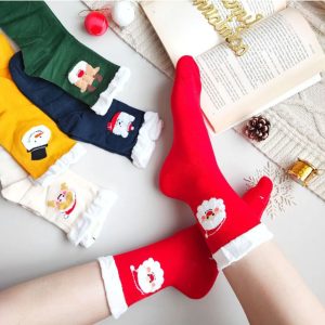 (10جفتی) جوراب ساقدار زنانه کریسمسی آدم برفی کد4073 لادن
