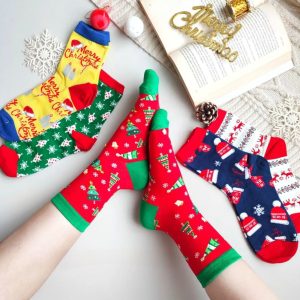 (10جفتی) جوراب ساقدار زنانه کریسمسی کاج میکس کد 4064 لادن