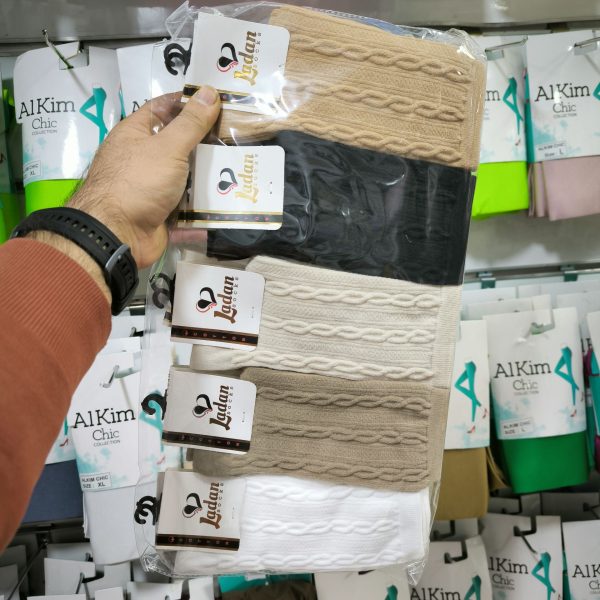 (10جفتی) جوراب ساقدار زنانه برجسته زنجیری کد 4003 تاج پوش - Image 4