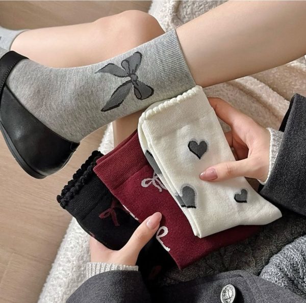 (10جفتی) جوراب ساقدار زنانه پاپیون ملانژ دار میکس سامیار