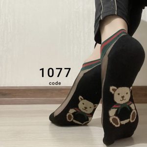 (۱۰ جفتی) جوراب مچی زنانه شیشه ای مشکی کف تدی کد 1077 لادن