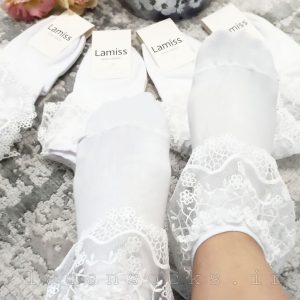 (۱۰جفتی) جوراب مچی زنانه لب تور قلاب بافی بلند سفید لامیس
