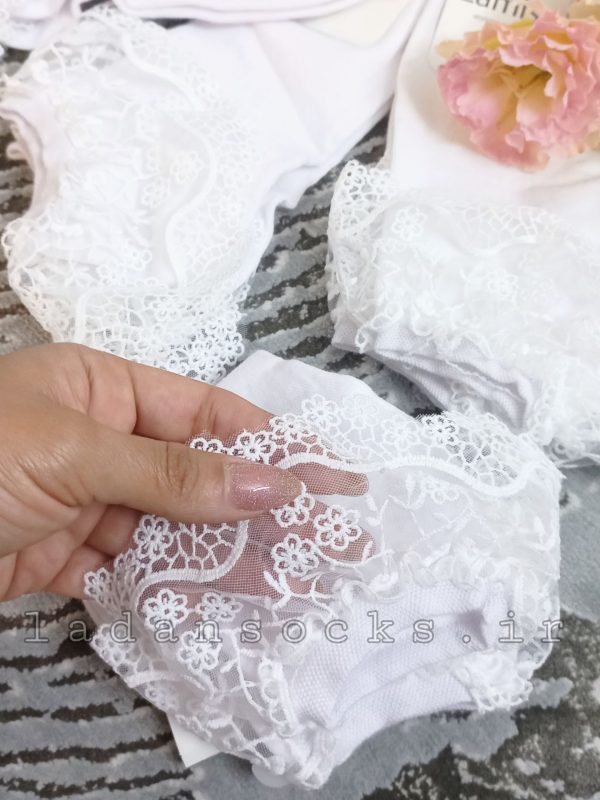 (۱۰جفتی) جوراب مچی زنانه لب تور قلاب بافی بلند سفید لامیس - Image 3