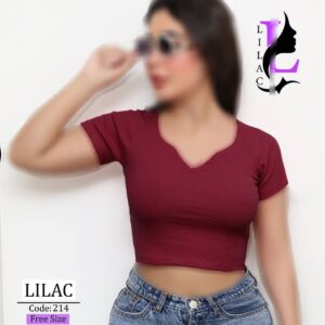 ( 6 عددی ) کراپ نیم آستین یقه دلبری لی لاک کد 214