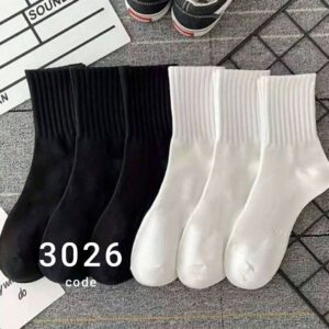 (10 جفتی) جوراب نیم ساق زنانه مچ کبریتی سفید و مشکی کد 3026