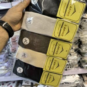 (10جفتی) جوراب ساقدار زنانه تمام بریتی رنگ بندی نود کرم و قهوه ای میکس آریو