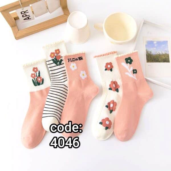 (10جفتی) جوراب ساقدار زنانه طرح flower کد 4046 لادن