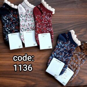 (۱۰جفتی) جوراب مچی زنانه لب چین گل گلی کد 1136 لادن