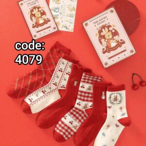 (۱۰جفتی) جوراب ساقدار زنانه طرح گیلاس میکس تم قرمز کد4079 لادن